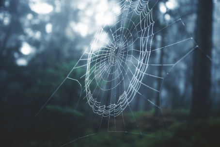 Sunlight makes the spider web look amazing